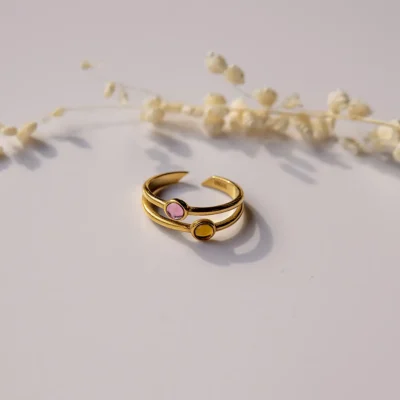 RING DOUBLE GOLD - AMBER / FUCHSIA