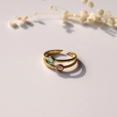 RING DOUBLE GOLD - TURQUOISE / PINK